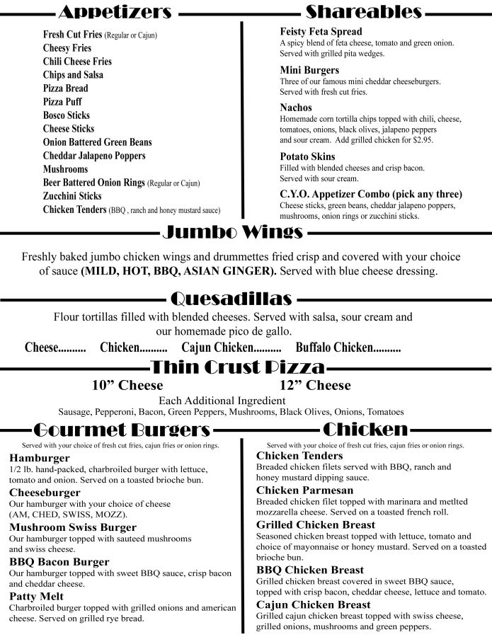 Menu Peanuts Bar & Grill