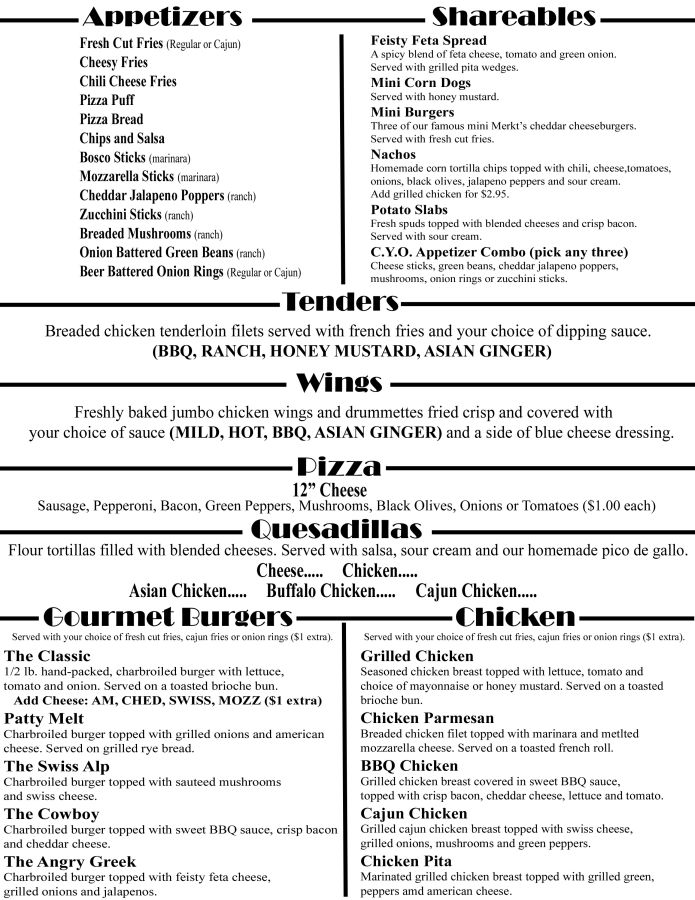 Menu Peanuts Bar & Grill