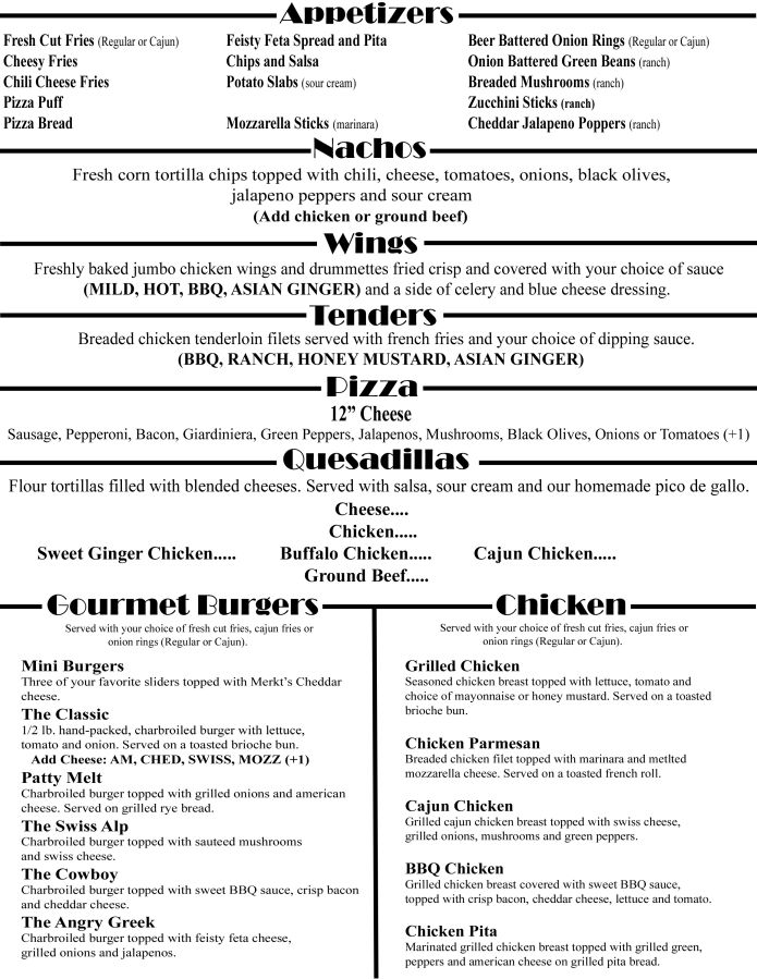 Menu Peanuts Bar & Grill